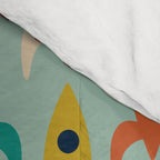 Retro Rockets - Midcentury Modern Atomic Age Aerospace Pattern in Teal, Orange, Mustard, and Celadon Comforter Gallery Image 4
