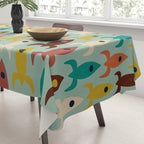 Retro Rockets - Midcentury Modern Atomic Age Aerospace Pattern in Teal, Orange, Mustard, and Celadon Tablecloth Gallery Image 3