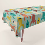 Retro Rockets - Midcentury Modern Atomic Age Aerospace Pattern in Teal, Orange, Mustard, and Celadon Tablecloth Gallery Image 1