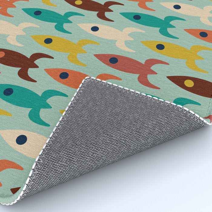 Retro Rockets - Midcentury Modern Atomic Age Aerospace Pattern in Teal, Orange, Mustard, and Celadon Rug Gallery Image 4