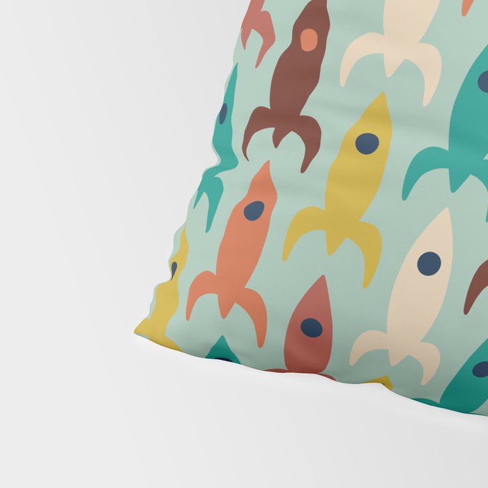 Retro Rockets - Midcentury Modern Atomic Age Aerospace Pattern in Teal, Orange, Mustard, and Celadon Pillow Sham Gallery Image 4