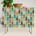 Retro Rockets - Midcentury Modern Atomic Age Aerospace Pattern in Teal, Orange, Mustard, and Celadon Credenza Gallery Image 1