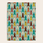 Retro Rockets - Midcentury Modern Atomic Age Aerospace Pattern in Teal, Orange, Mustard, and Celadon Poster Gallery Image 4