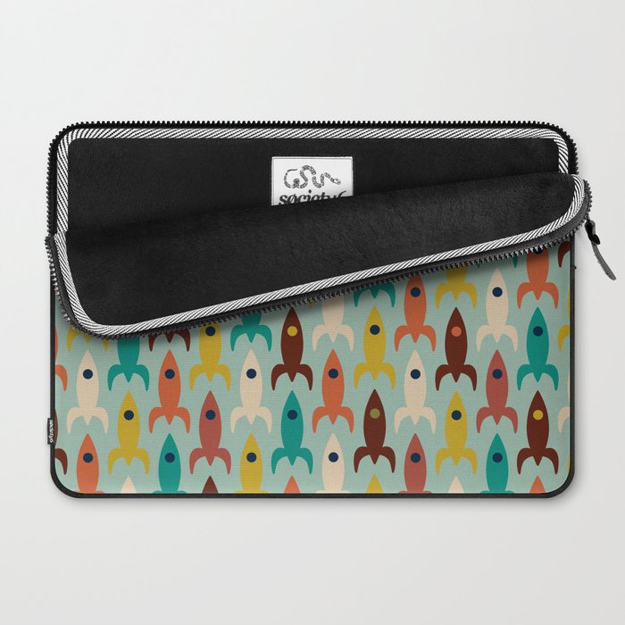Retro Rockets - Midcentury Modern Atomic Age Aerospace Pattern in Teal, Orange, Mustard, and Celadon Laptop Sleeve Gallery Image 2
