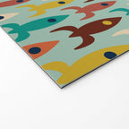 Retro Rockets - Midcentury Modern Atomic Age Aerospace Pattern in Teal, Orange, Mustard, and Celadon Welcome Mat Gallery Image 2