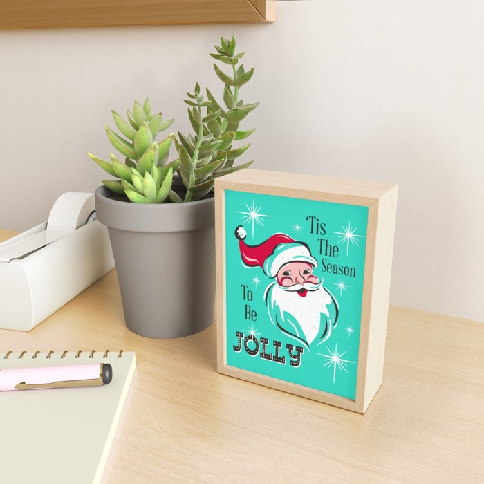 'Tis The Season - Retro Santa Aqua Colorful Mini Art Print Gallery Image 2
