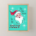 'Tis The Season - Retro Santa Aqua Colorful Mini Art Print Gallery Image 1