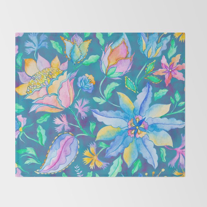 Beautiful Exotic Paisley Summer Floral Throw Blanket Gallery Image 2