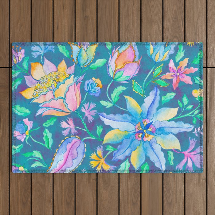 Beautiful Exotic Paisley Summer Floral Outdoor Rug Gallery Image 1