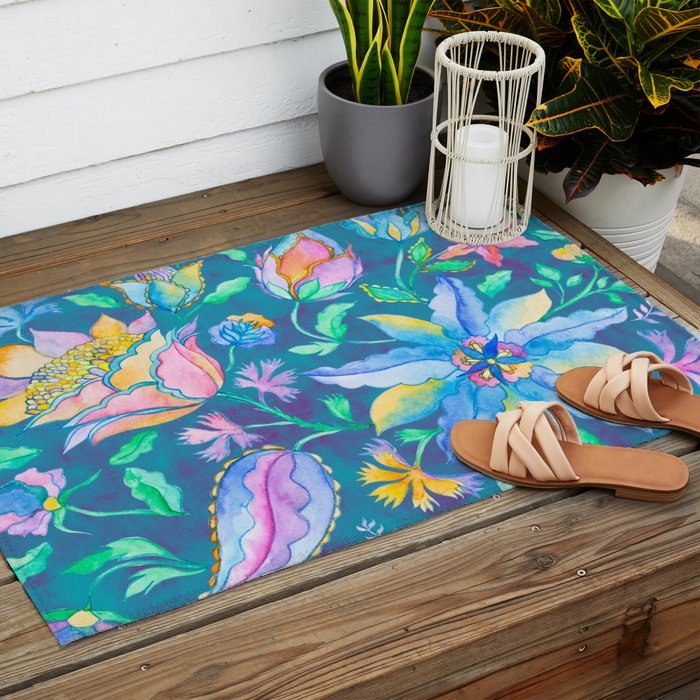 Beautiful Exotic Paisley Summer Floral Outdoor Rug Gallery Image 2