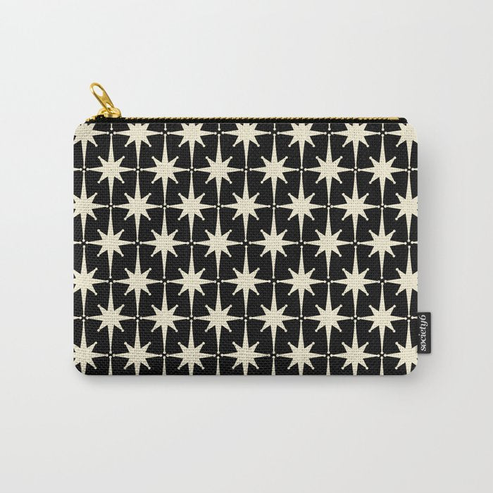 Midcentury Modern Atomic Age Starburst Pattern in Retro Cream and Black Carry All Pouch Gallery Image 1