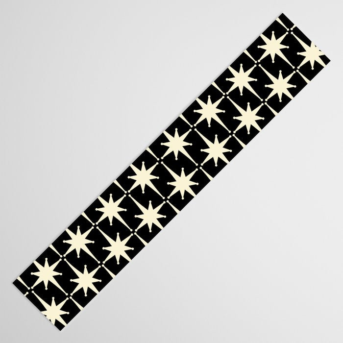 Midcentury Modern Atomic Age Starburst Pattern in Retro Cream and Black Table Runner Gallery Image 3
