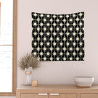 Midcentury Modern Atomic Age Starburst Pattern in Retro Cream and Black Wall Tapestry Gallery Image 2