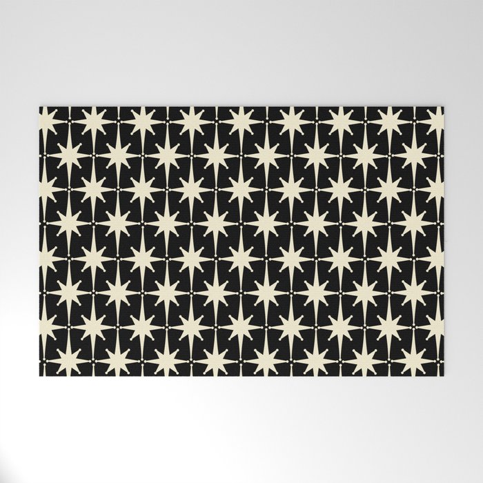 Midcentury Modern Atomic Age Starburst Pattern in Retro Cream and Black Welcome Mat Gallery Image 1