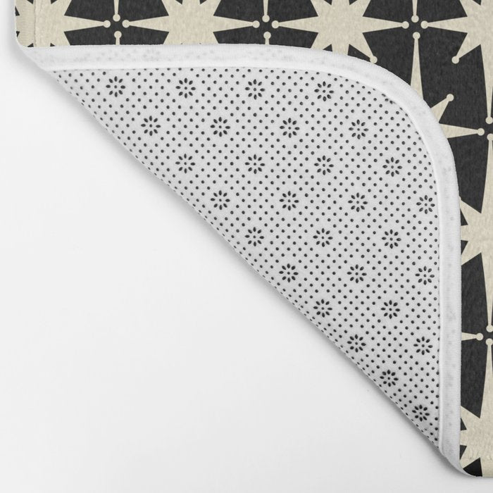Midcentury Modern Atomic Age Starburst Pattern in Retro Cream and Black Bath Mat Gallery Image 2