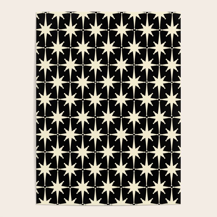 Midcentury Modern Atomic Age Starburst Pattern in Retro Cream and Black Poster Gallery Image 1