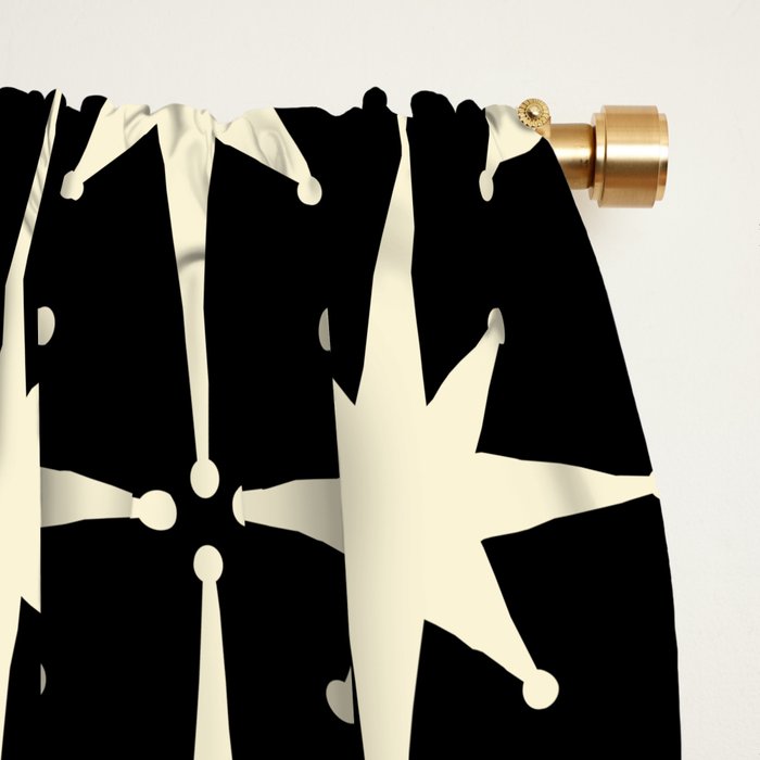 Midcentury Modern Atomic Age Starburst Pattern in Retro Cream and Black Window Curtain Gallery Image 2