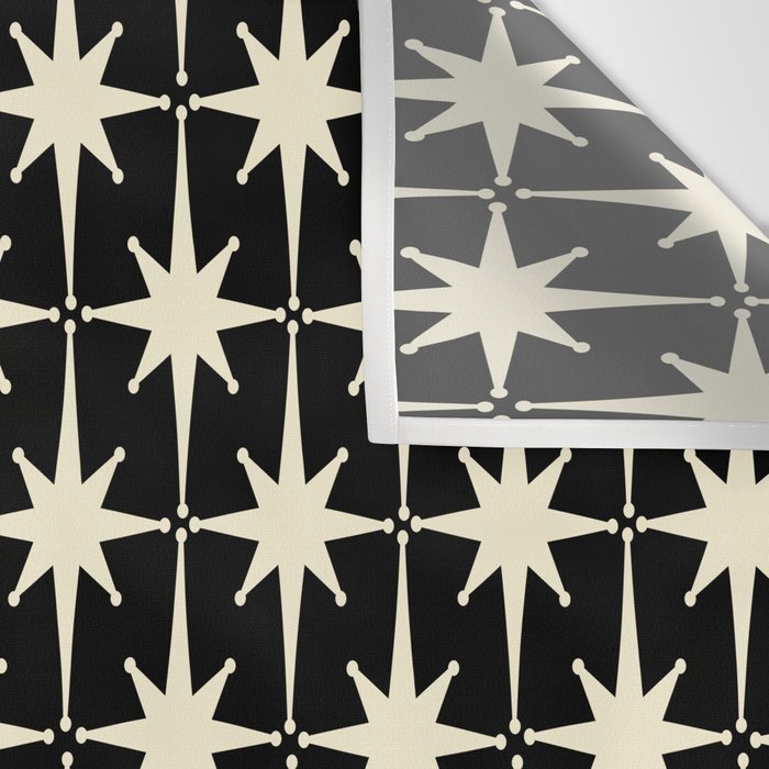 Midcentury Modern Atomic Age Starburst Pattern in Retro Cream and Black Wall Tapestry Gallery Image 3