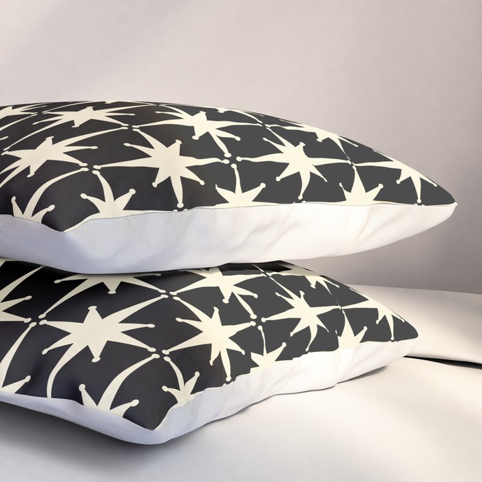 Midcentury Modern Atomic Age Starburst Pattern in Retro Cream and Black Pillow Sham Gallery Image 3