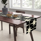 Midcentury Modern Atomic Age Starburst Pattern in Retro Cream and Black Table Runner Gallery Image 2