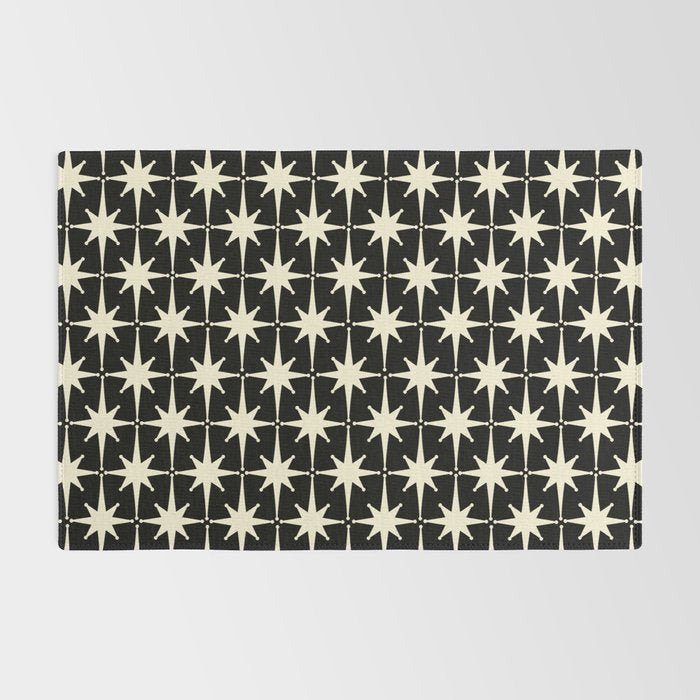 Midcentury Modern Atomic Age Starburst Pattern in Retro Cream and Black Rug Gallery Image 2