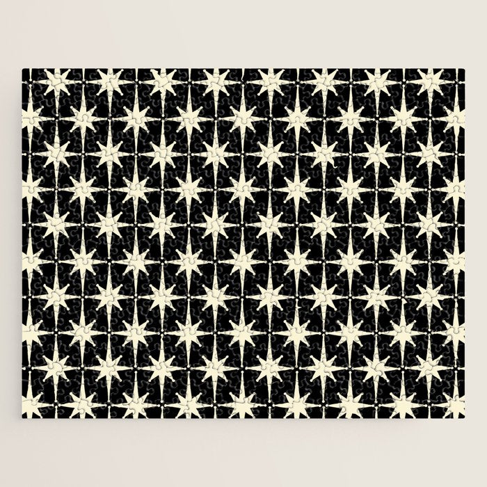 Midcentury Modern Atomic Age Starburst Pattern in Retro Cream and Black Jigsaw Puzzle Gallery Image 1