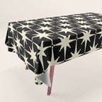 Midcentury Modern Atomic Age Starburst Pattern in Retro Cream and Black Tablecloth Gallery Image 1