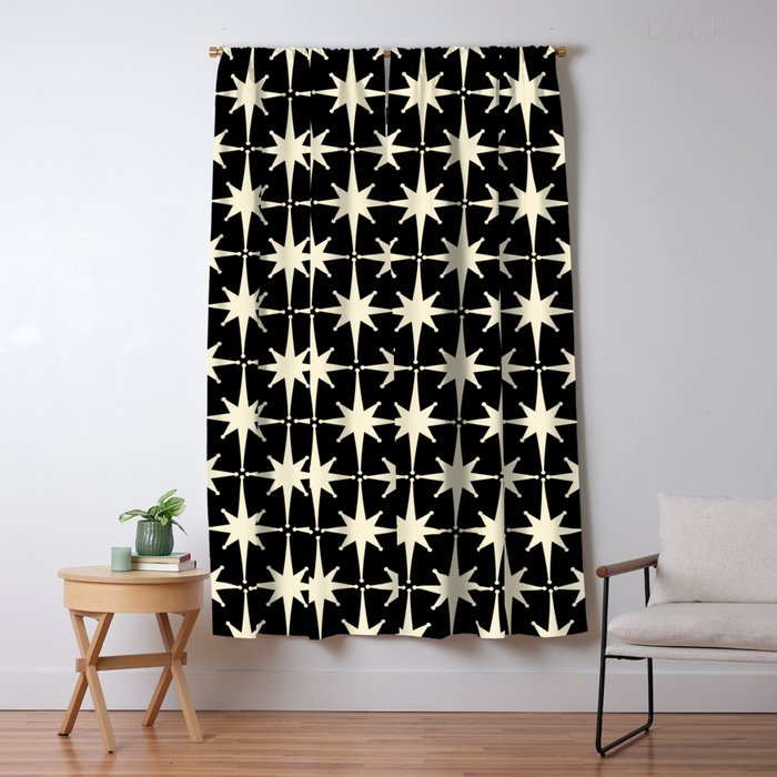Midcentury Modern Atomic Age Starburst Pattern in Retro Cream and Black Window Curtain Gallery Image 5