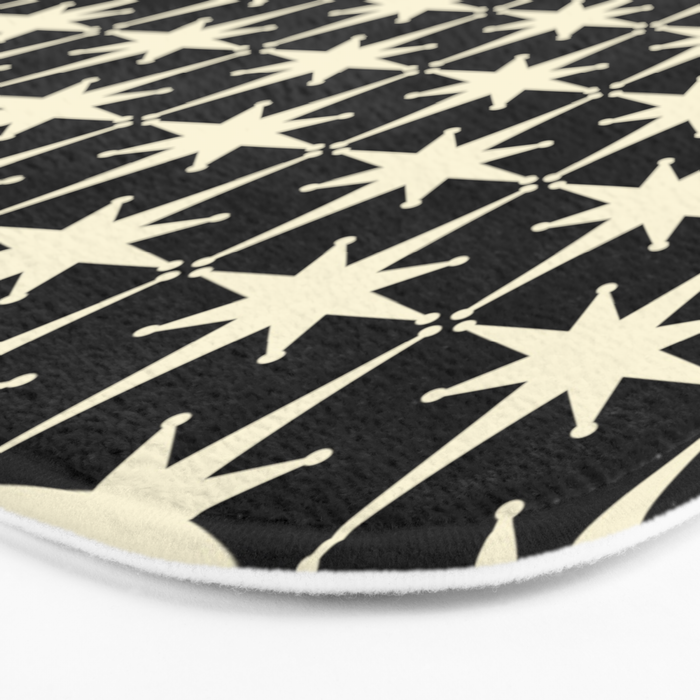 Midcentury Modern Atomic Age Starburst Pattern in Retro Cream and Black Bath Mat Gallery Image 3