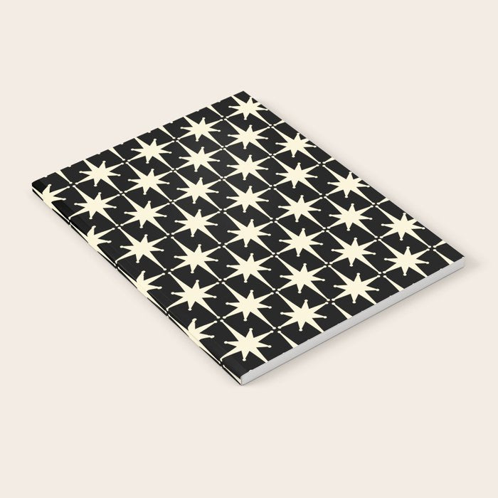 Midcentury Modern Atomic Age Starburst Pattern in Retro Cream and Black Notebook Gallery Image 2