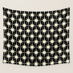 Midcentury Modern Atomic Age Starburst Pattern in Retro Cream and Black Wall Tapestry Gallery Image 4