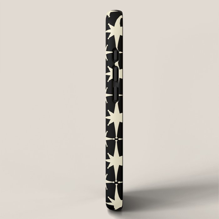 Midcentury Modern Atomic Age Starburst Pattern in Retro Cream and Black iPhone Case Gallery Image 2