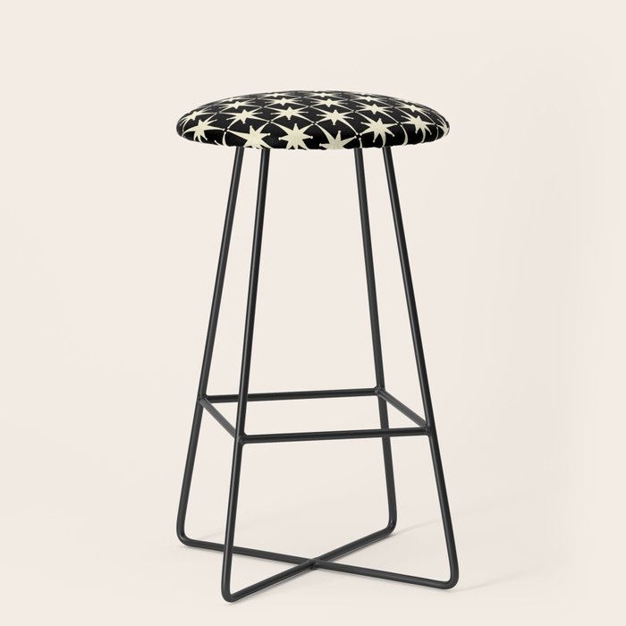 Midcentury Modern Atomic Age Starburst Pattern in Retro Cream and Black Stool Gallery Image 1