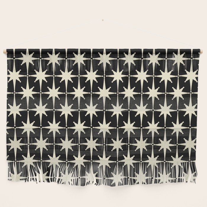 Midcentury Modern Atomic Age Starburst Pattern in Retro Cream and Black Wall Hanging Gallery Image 1