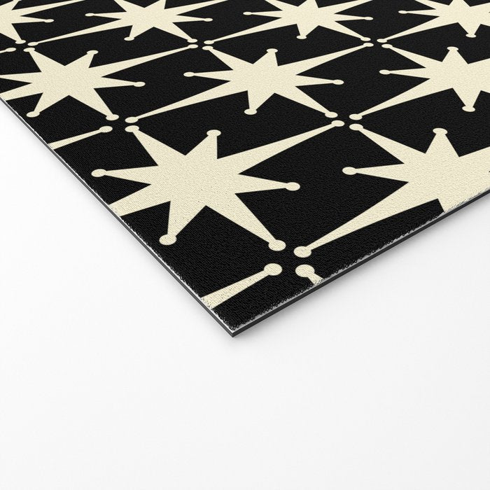 Midcentury Modern Atomic Age Starburst Pattern in Retro Cream and Black Welcome Mat Gallery Image 2