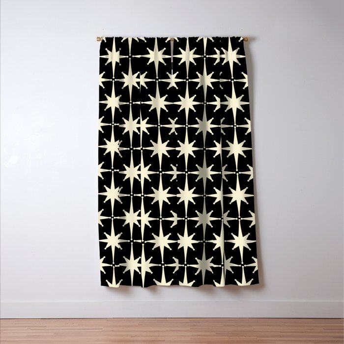 Midcentury Modern Atomic Age Starburst Pattern in Retro Cream and Black Window Curtain Gallery Image 3