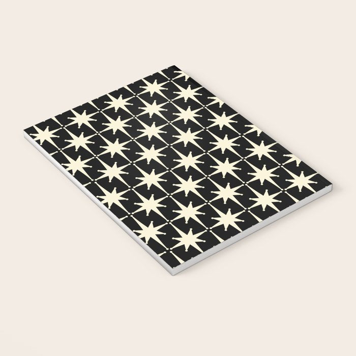 Midcentury Modern Atomic Age Starburst Pattern in Retro Cream and Black Notebook Gallery Image 3