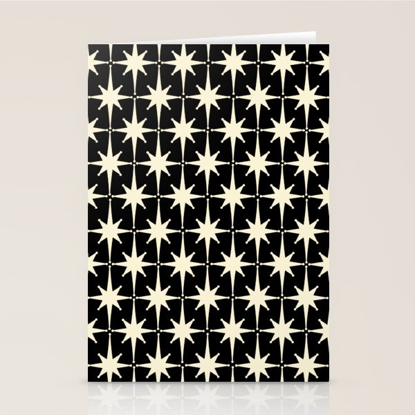 Midcentury Modern Atomic Age Starburst Pattern in Retro Cream and Black Stationery Card Gallery Image 2