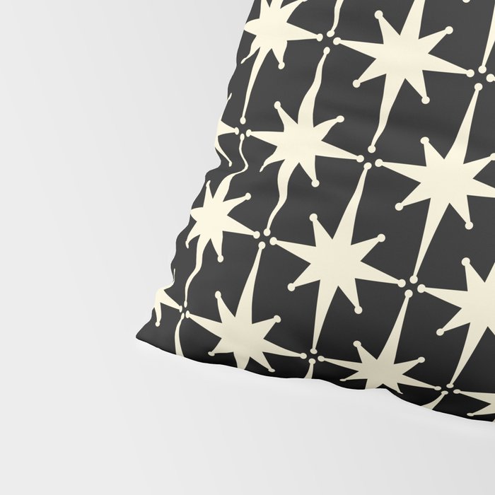Midcentury Modern Atomic Age Starburst Pattern in Retro Cream and Black Pillow Sham Gallery Image 4