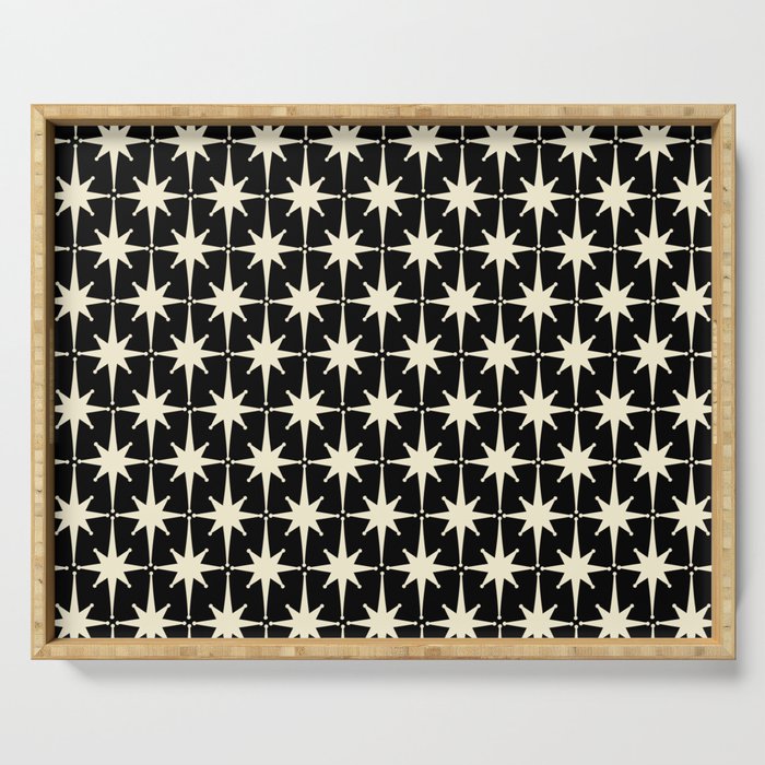 Midcentury Modern Atomic Age Starburst Pattern in Retro Cream and Black Serving Tray Gallery Image 1