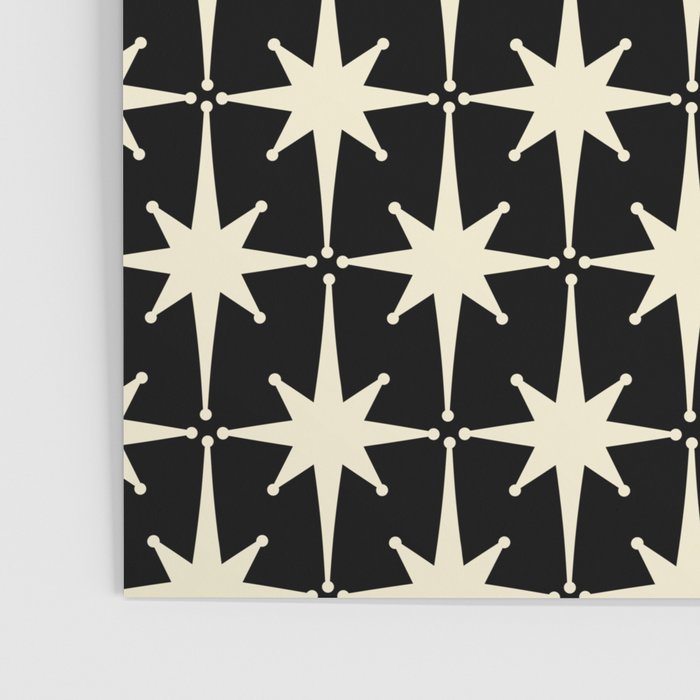 Midcentury Modern Atomic Age Starburst Pattern in Retro Cream and Black Poster Gallery Image 3