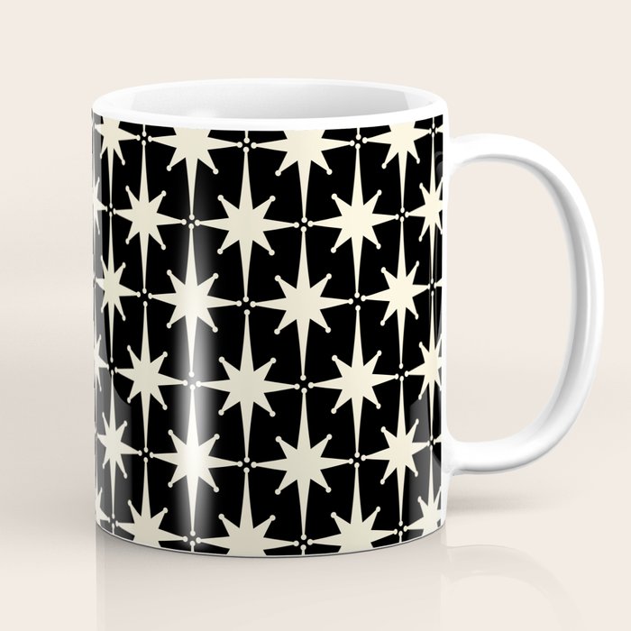Midcentury Modern Atomic Age Starburst Pattern in Retro Cream and Black Coffee Mug Gallery Image 1