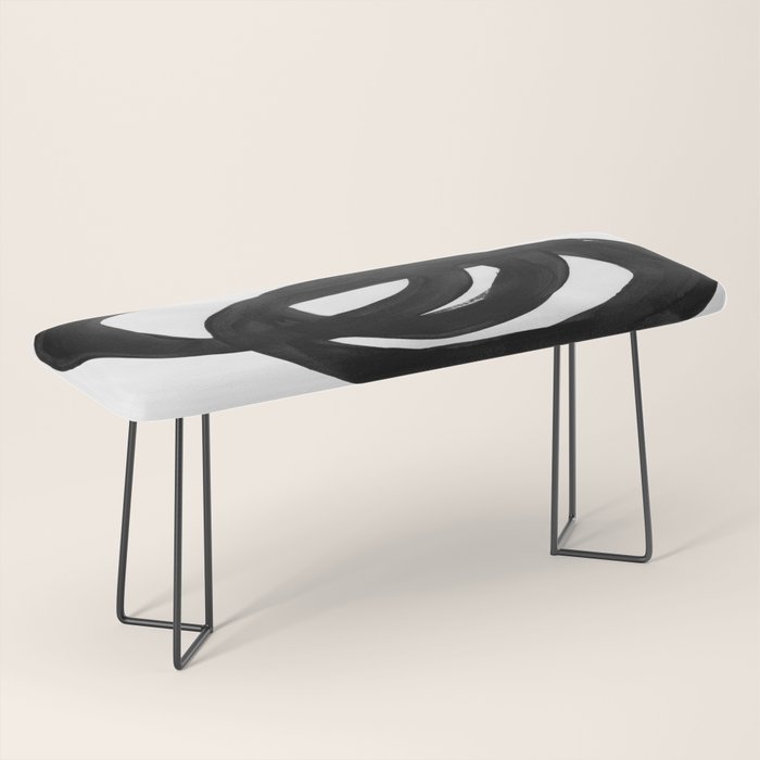 Black & White Minimalist Ink Tribal Mid Century Pattern Dark Painting Pattern Bench Gallery Image 1