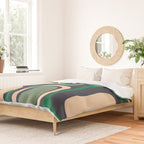 Palm Springs Retro Mid Century Modern Abstract Pattern Dark Blue, Green, and Beige Duvet Cover Gallery Image 2