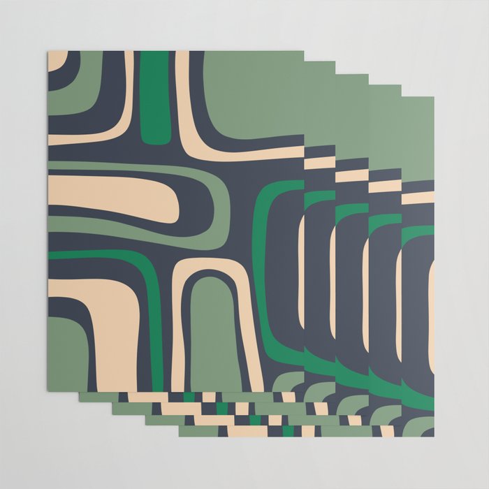 Palm Springs Retro Mid Century Modern Abstract Pattern Dark Blue, Green, and Beige Wrapping Paper Gallery Image 3