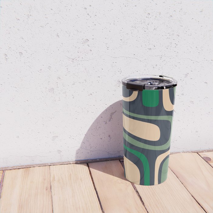 Palm Springs Retro Mid Century Modern Abstract Pattern Dark Blue, Green, and Beige Travel Mug Gallery Image 4
