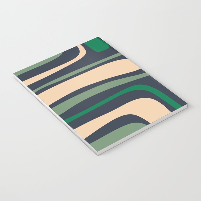 Palm Springs Retro Mid Century Modern Abstract Pattern Dark Blue, Green, and Beige Notebook Gallery Image 3