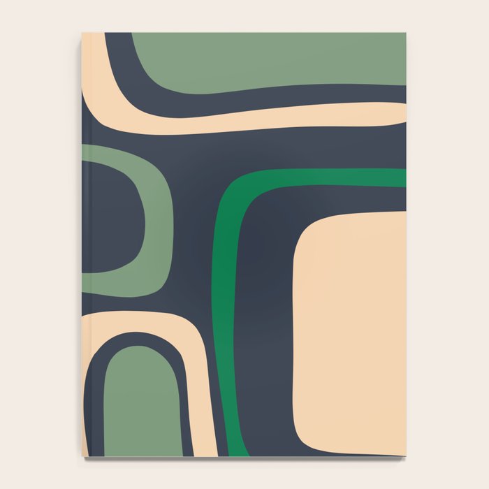 Palm Springs Retro Mid Century Modern Abstract Pattern Dark Blue, Green, and Beige Notebook Gallery Image 4