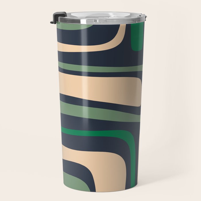 Palm Springs Retro Mid Century Modern Abstract Pattern Dark Blue, Green, and Beige Travel Mug Gallery Image 3