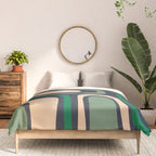 Palm Springs Retro Mid Century Modern Abstract Pattern Dark Blue, Green, and Beige Comforter Gallery Image 3